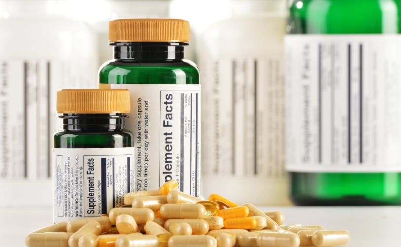 Supplement bottles and capsules
